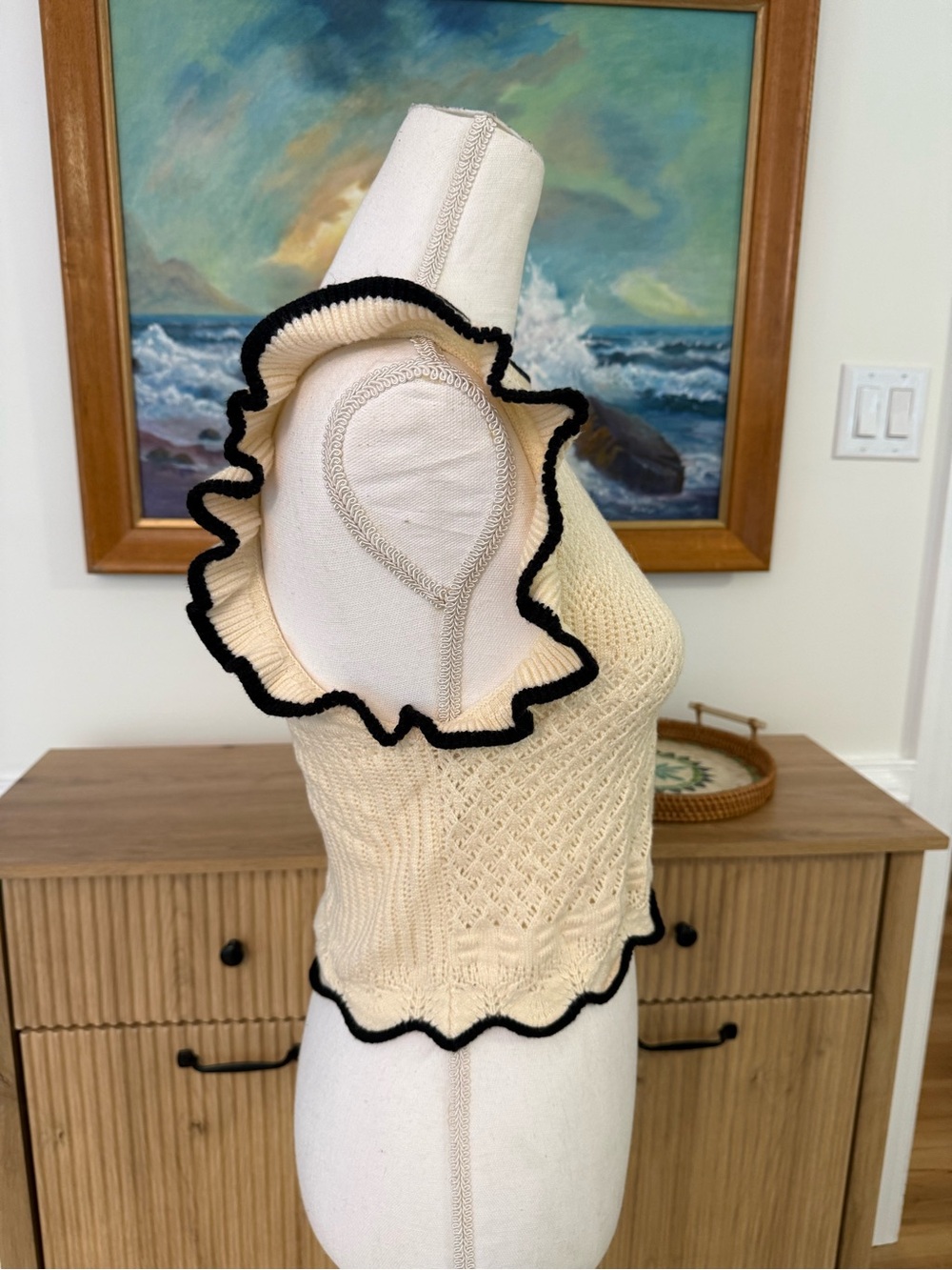 Cream Ruffle-Trim Knit Top - Picture 3 of 4